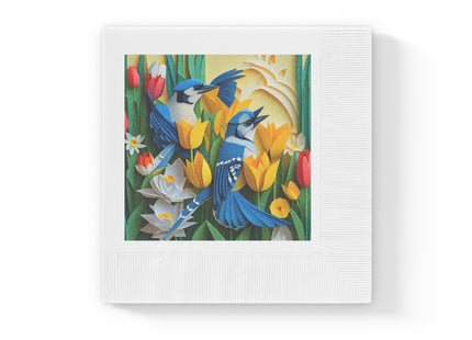 Blue Jays in a Spring Garden White Coined Napkins