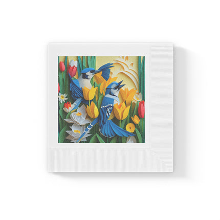 Blue Jays in a Spring Garden White Coined Napkins