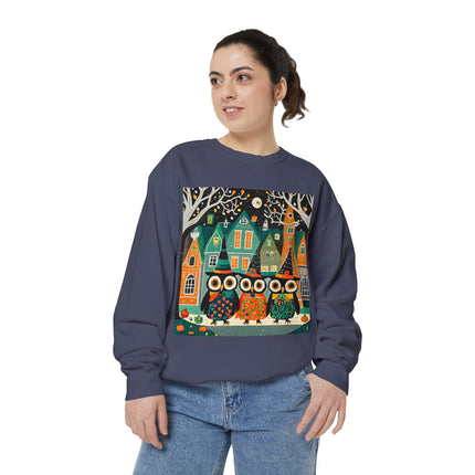 Night of the Trick-or-Treating Owlets Unisex Garment-Dyed Sweatshirt