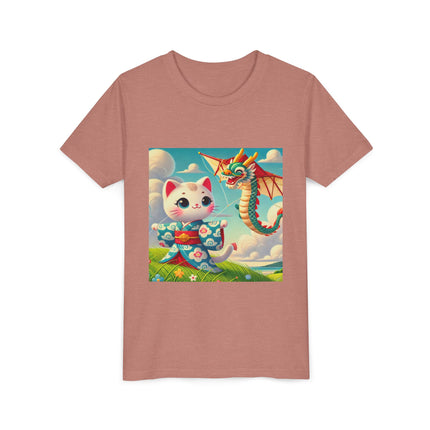 Geisha Kitten and the Dragon Kite Youth Short Sleeve Tee