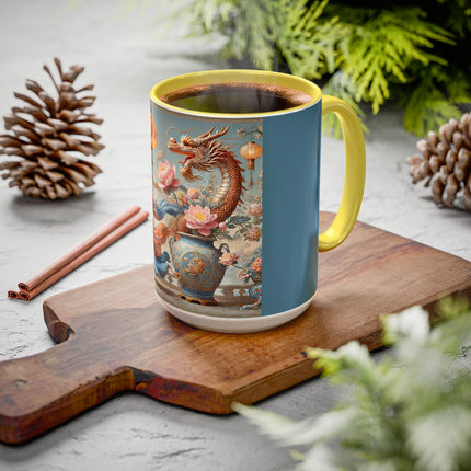 Golden Dragon & Lantern Lady Colorful Mug – Imperial Dragon & Elegant Harmony