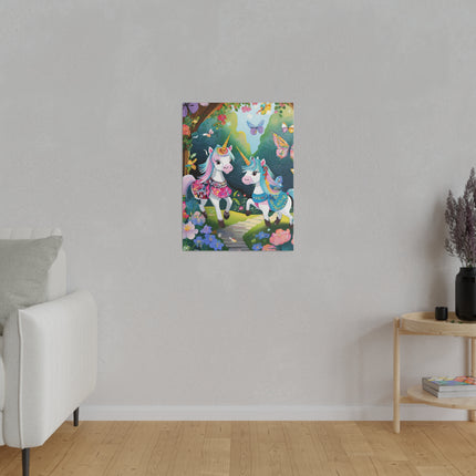 Baby Unicorns and Fluttering Butterflies Matte Canvas, Stretched, 0.75"