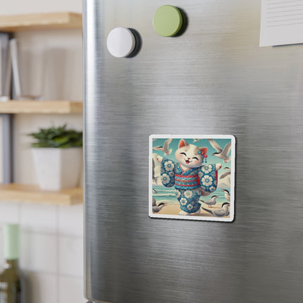 Geisha Kitten by the Seaside Die-Cut Magnets (5 Sizes)