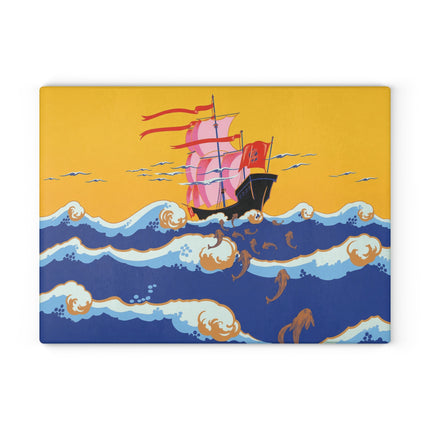 Golden Seas and Whimsical Dreams Glass Cutting Board