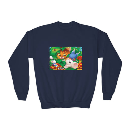 Whimsical Adventure Youth Crewneck Sweatshirt – Playful Journey & Storybook Fun