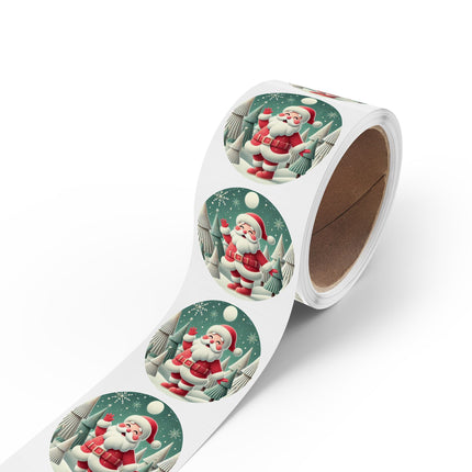 Santa's Joyful Night Round Sticker Label Rolls