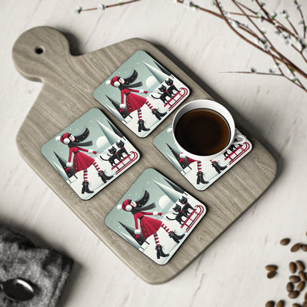 Red Sled & Curious Cats Coasters