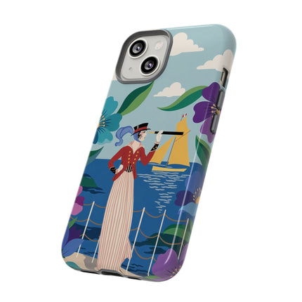 🌊🔭 The Lady Of The Seaside Lookout Phone Case – Art Deco Nautical Adventure