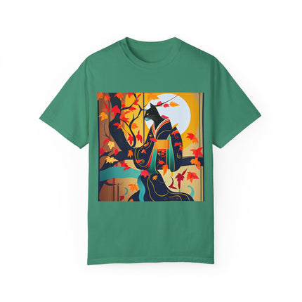 Black Cat in Kimono Unisex Garment-Dyed T-shirt