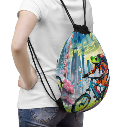 Cyberpunk Frog Drawstring Bag