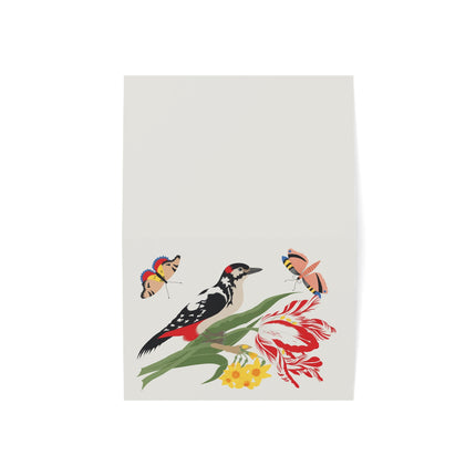 Woodpecker & Tulip Greeting Card – Vibrant Energy & Cheerful Charm