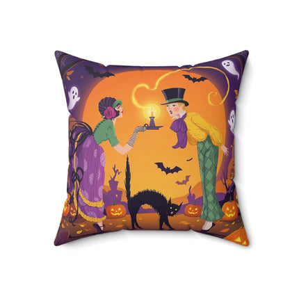 🎃🕯️ Moonlit Pumpkin Masquerade Square Pillow – Whimsical Halloween Charm