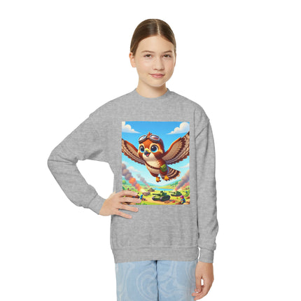Red-Tailed Hawk in Battle Youth Crewneck Sweatshirt – Flight, Focus & Fearless Energy