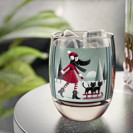 Red Sled & Curious Cats Whiskey Glass