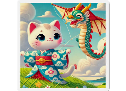 Geisha Kitten and the Dragon Kite Die-Cut Magnets (5 Sizes)