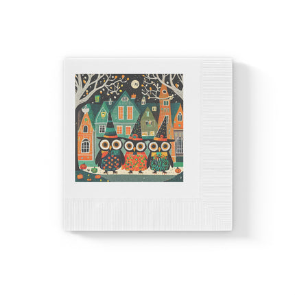 Night of the Trick-or-Treating Owlets White Coined Napkins