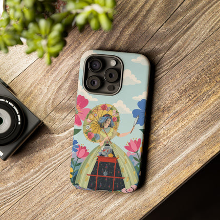 🌸🪞 The Floral Parasol Reflection Phone Case – Art Deco Garden Fantasy