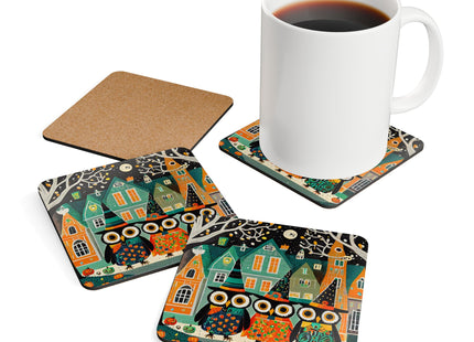 Night of the Trick-or-Treating Owlets Corkwood Coaster Set