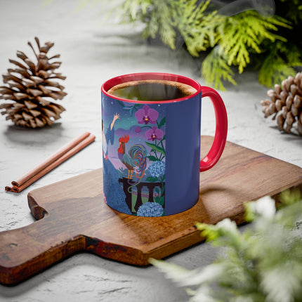 The Lady And The Morning Song Colorful Mugs – Art Deco Botanical Elegance