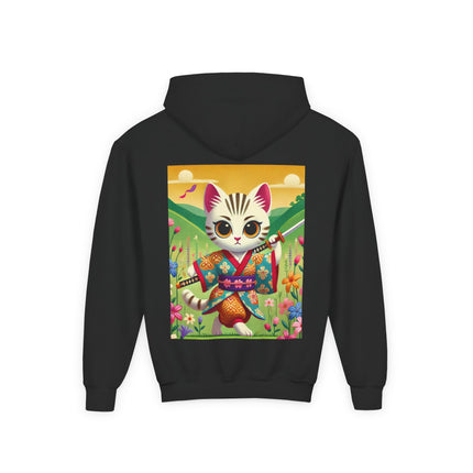 Samurai Kitten Youth Hooded Sweatshirt – Bold Adventure & Playful Spirit