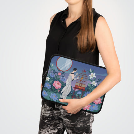 🦜🌸 The Lady And The Golden Bird Laptop Sleeve – Art Deco Garden Elegance