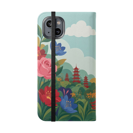 🌸🏯 The Lady Of The Pagoda Garden Flip Case – Art Deco Floral Fantasy