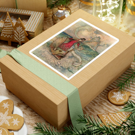 Rita Rides on the Dolphin by Warwick Goble Kiss-Cut Stickers (4 Sizes)