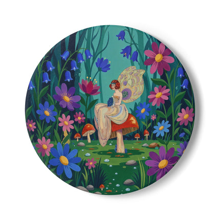 🧚🍄 The Lady Of The Enchanted Mushroom Forest Ceramic Coaster – Art Deco Fairy Garden Fantasy