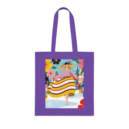 🎄🌸 The Christmas Blossom Belle Cotton Tote Bag – Art Deco Holiday Whimsy