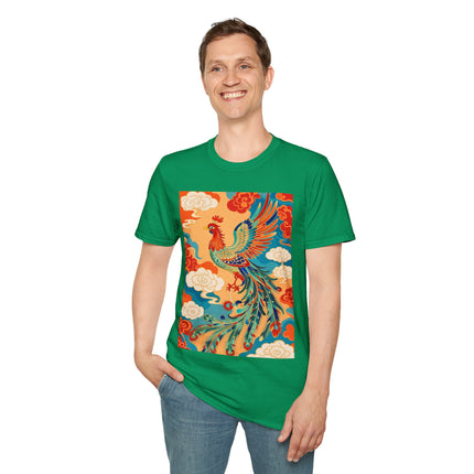 🐦🌞 The Celestial Phoenix Softstyle T-Shirt – Golden Clouds & Mythical Splendor
