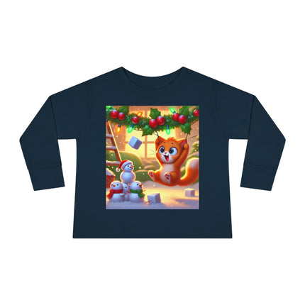 Naughty or Nice Kitten Christmas Toddler Long Sleeve Tee