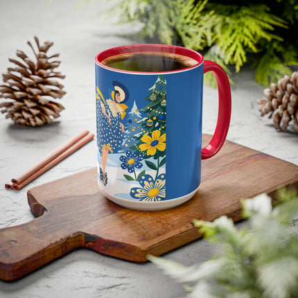 💙🌼 The Bluebell Christmas Promenade Colorful Mug – Art Deco Holiday Fantasy