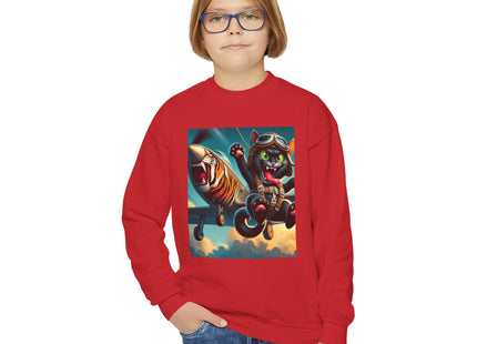 Parachuting Cat Commando Youth Crewneck Sweatshirt