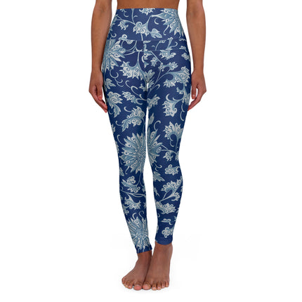 Blue Flower Pattern by Owen Jones High Waisted Yoga Leggings (AOP)