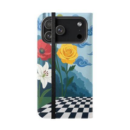 🌺♟️ The Ladies Of The Checkerboard Garden Flip Case – Art Deco Floral Fantasy