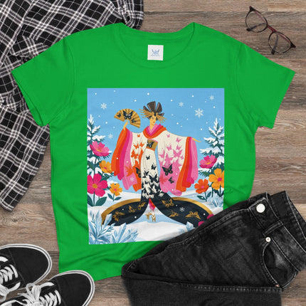 🦋❄️ Butterflies In The Snow Cotton Tee – Art Deco Japanese Floral Fantasy