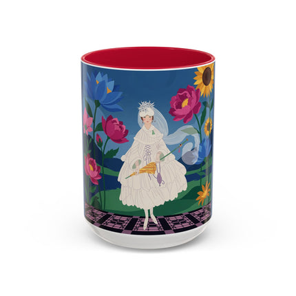The Lady Of The Golden Parasol Colorful Mugs – Art Deco Botanical Elegance