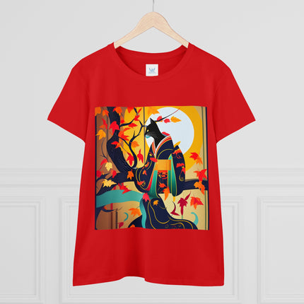 Black Cat in Kimono Women's Midweight Cotton Tee