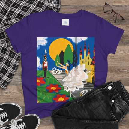 🦢🏰 The Enchanted Swan Ballet Cotton Tee – Art Deco Fairytale Whimsy