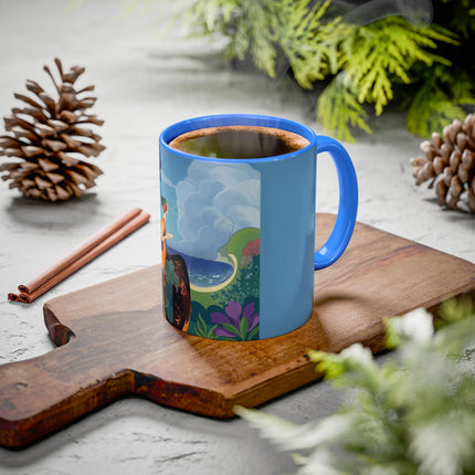 The Lady And The Sea Breeze Colorful Mugs – Art Deco Coastal Serenity