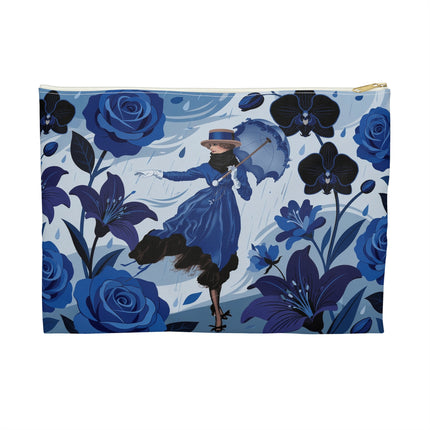 ☔💙 The Blue Rain Promenade Accessory Pouch – Art Deco Floral Fashion