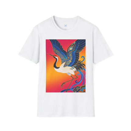🪽🌅 The Celestial Crane Softstyle T-Shirt – Art Deco Wings Of Elegance