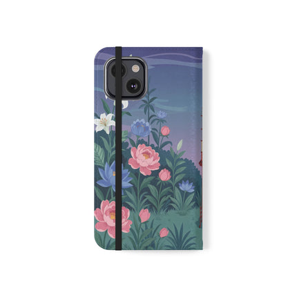 🐦🌸 The Lady And The Golden Bird Flip Case – Art Deco Floral Reverie