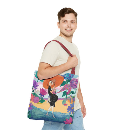 ☂️🌺 The Lady Of The Seaside Parasol Tote Bag – Art Deco Floral Fashion