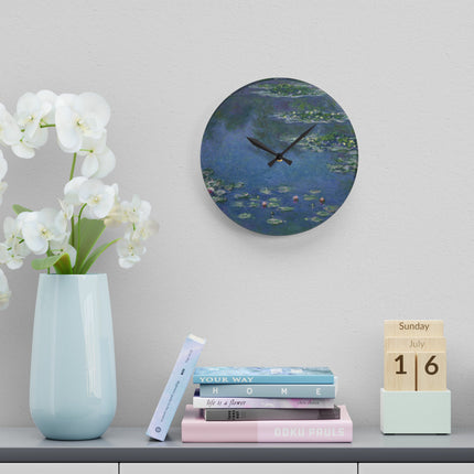Water Lilies by Claude Monet Acrylic Wall Clock, Round and Square