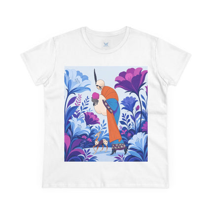 🦌🌺 The Enchanted Garden Companion Cotton Tee – Art Deco Floral Whimsy