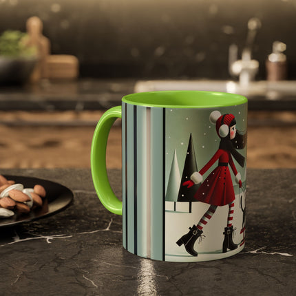 Red Sled & Curious Cats Colorful Mugs (11oz, 15oz)