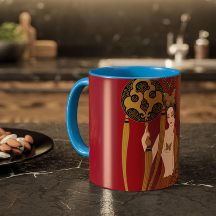 Butterfly Empress of the Crimson Pavilion Colorful Mug (11oz, 15oz) – Art Deco Beauty, Butterfly Elegance & Ornamental Style