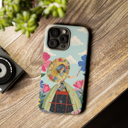 🌸🪞 The Floral Parasol Reflection Phone Case – Art Deco Garden Fantasy