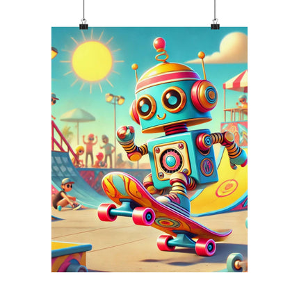 🛹🤖 The Skate Park Robot Matte Vertical Poster – Action, Energy & Retro Fun